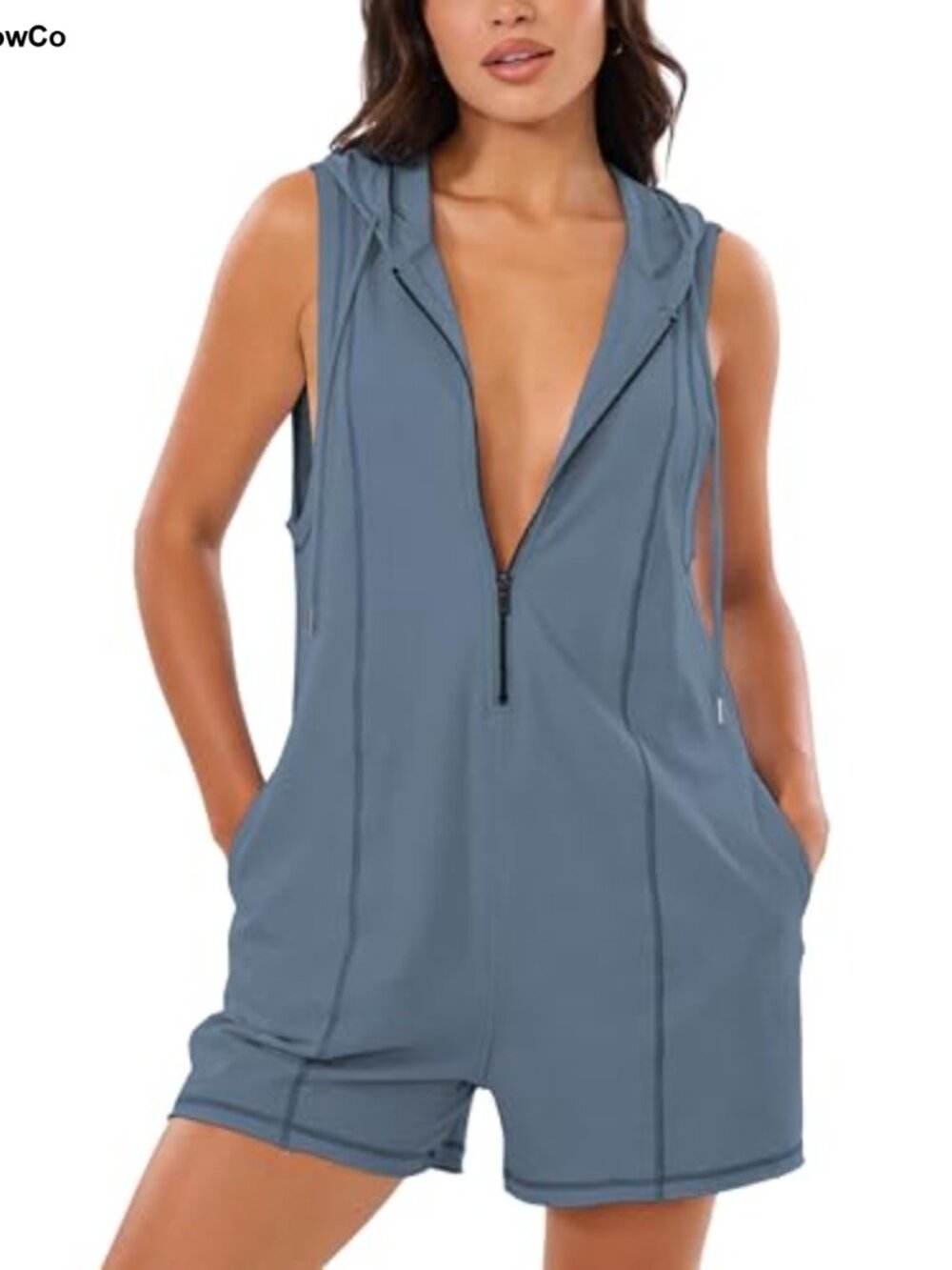 Cotton Spandex Zip Hooded Overalls Romper